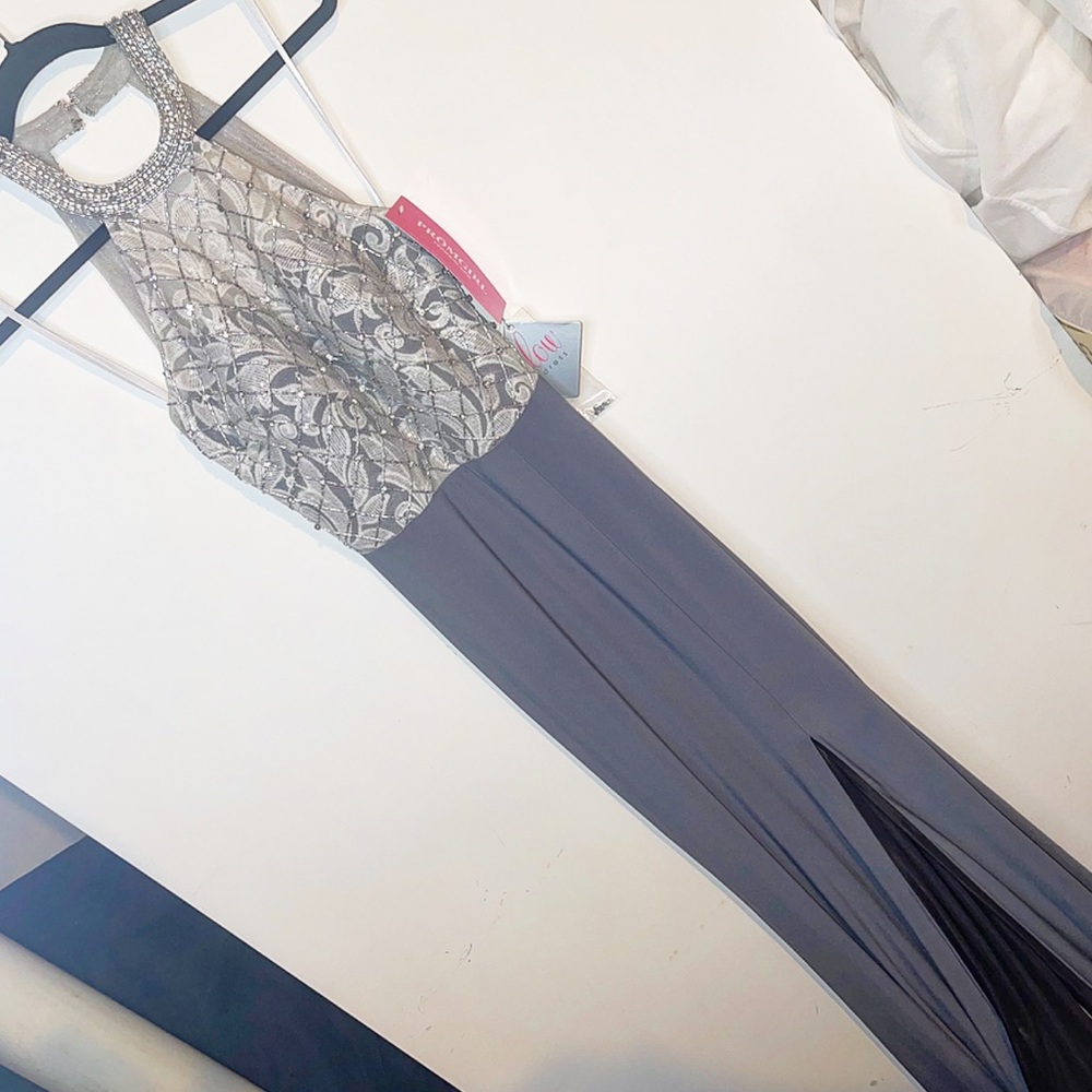 Promgirl Lace Rhinestone High Neck Open Back Prom Dress Gown